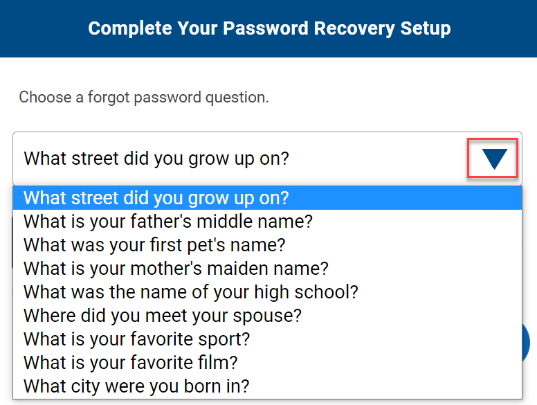 Set up a new personal security question
